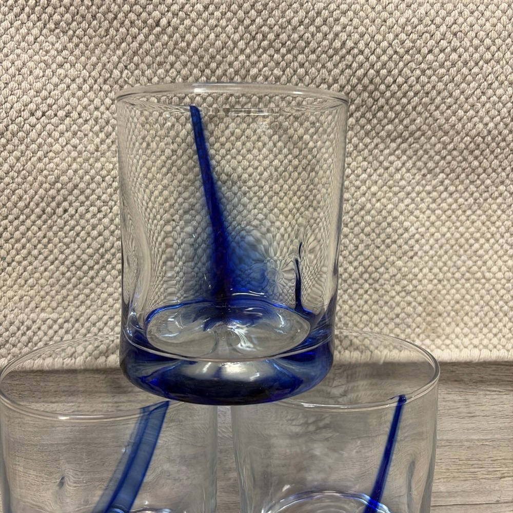 Libbey Blue Ribbon Impression Glasses Dimple Colbalt Blue Swirl x 6 (c8) - Picture 4 of 7